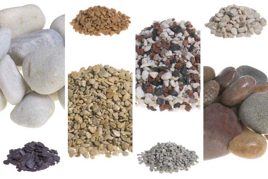 A selection of decorative gravel and pebbles available from AWBS Landscaping Supplies